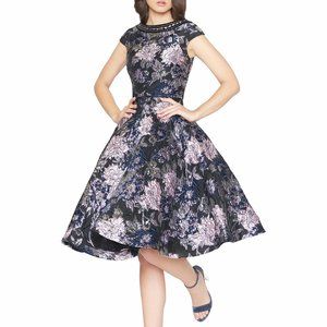 MAC DUGGAL BEJEWELED BAOT NECK CAP SLEEVE FIT & FLARE DRESS sz 4